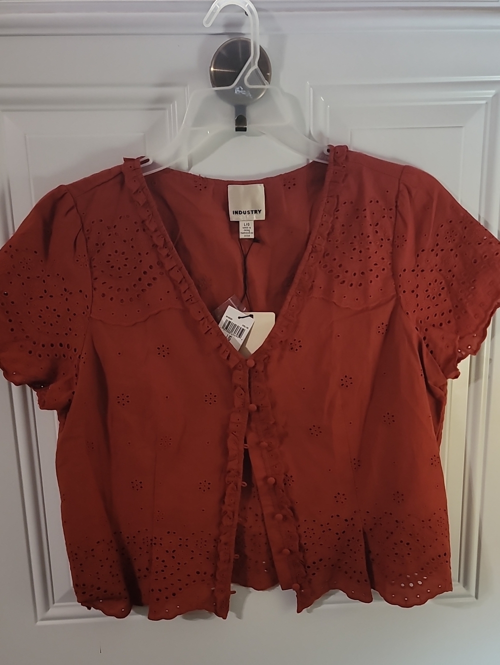 INDUSTRY Terra Cotta Eyelet Button-Front Blouse
